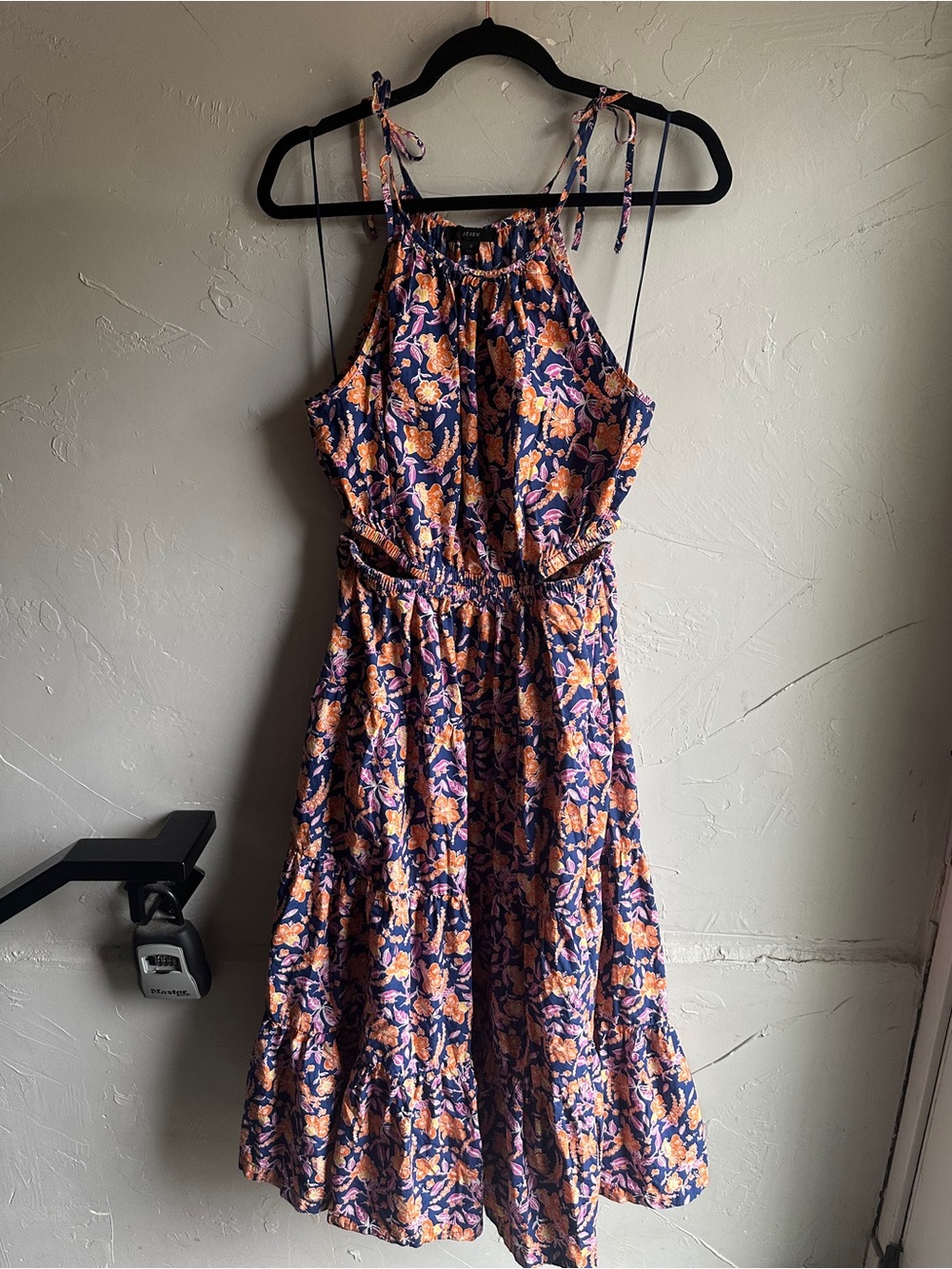 J.Crew Harbor Dress S Dark Blue Floral Cutout Maxi Boho Resort Vacation
